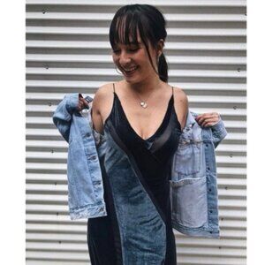 NEON BLONDE Not Mine Jean Jacket Oversized Denim Light Wash Distressed Size XS